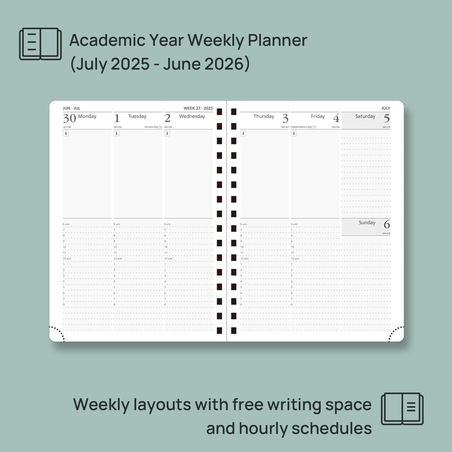 POPRUN Academic Planner 2025-2026 (July 2025-June 2026), Daily Weekly and Monthly Appointment Book (Wirebound Hard Cover - 6.25'' x 8.5'') with Hourly Time Slots, Tabs, 100 GSM - Orange