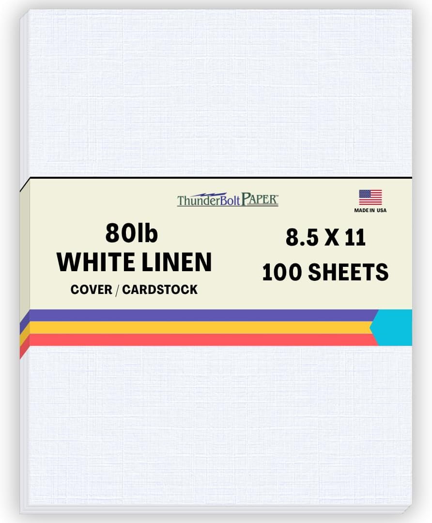 100 White Linen 80# Cover Paper Sheets - 8.5" X 11" (8.5X11 Inches) Standard Letter|Flyer Size - 80 lb/pound Card Weight - Fine Linen Textured Finish - Quality Cardstock