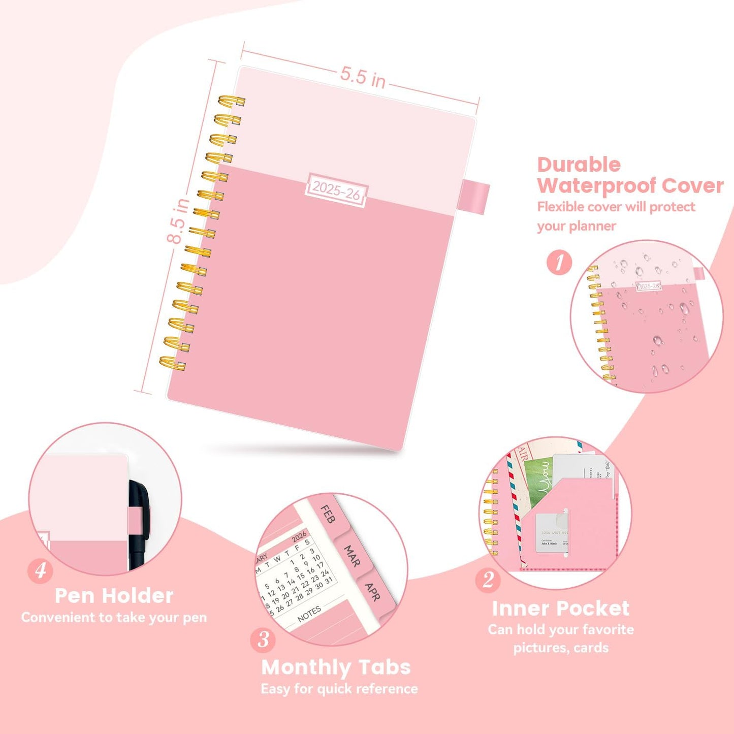 Planner 2025-2026 Weekly and Monthly, Academic Planner 2025-2026 for Teacher & Student, AIMPEAK Calendar Planners for Women, Daily Planners run from Jul.2025 - Jun.2026, Monthly Tabs, Pink, 5.5"x8.5"