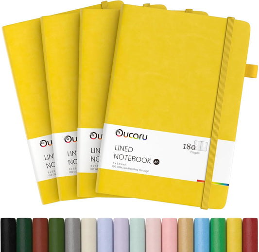 Oucaru Lined Journal Notebook, 4 Pack, 180 Pages, A5 Journals for Writing, 100 GSM Thick Paper, Small Notebooks Daily Journal for Women Men Work, Business, School, Travel Supplies