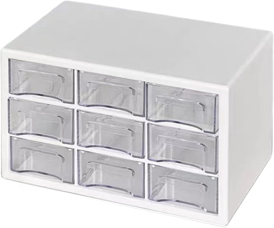 Feadily 1PCS Large Drawer Organizer for Desk, Desktop Drawer Organizer with 9 Clear Drawers, Plastic Desktop Storage Drawers 10.04 Inch x 6.30 Inch x 6.10 Inch, White
