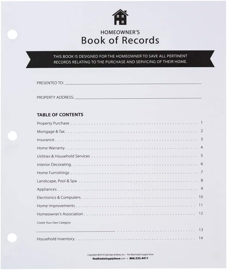 Homeowner's Book of Records Binder, Organize Household Receipts and Home Repair Record Keeping (Black)