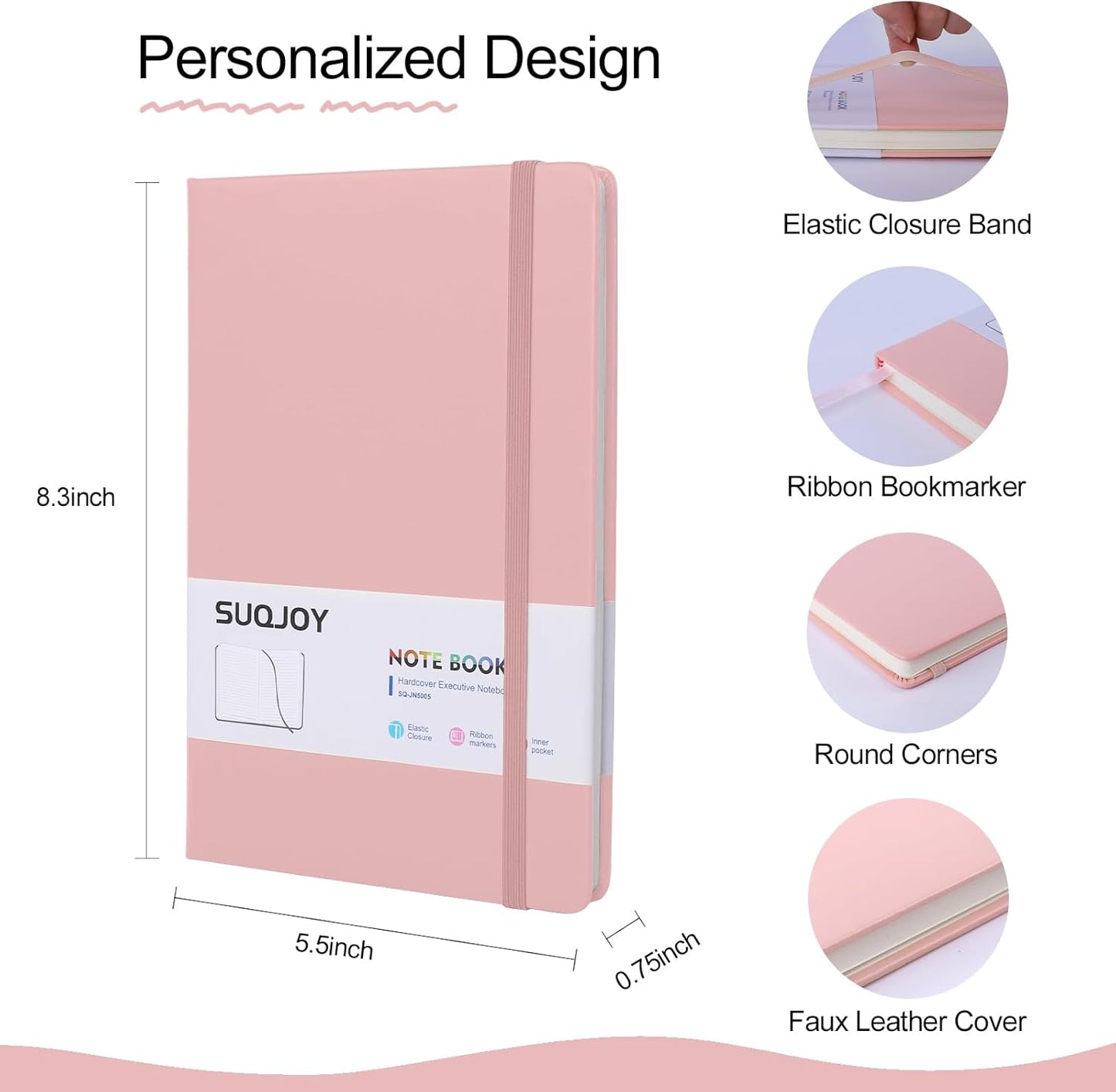 Lined Journal Notebook for Women Men, 5.5"x8.3",100 GSM Thick Paper, A5 Hardcover Leather Journaling Notebooks for Writing,Travel, Work & School, College Ruled Notebooks for Note Taking Diary (Pink)