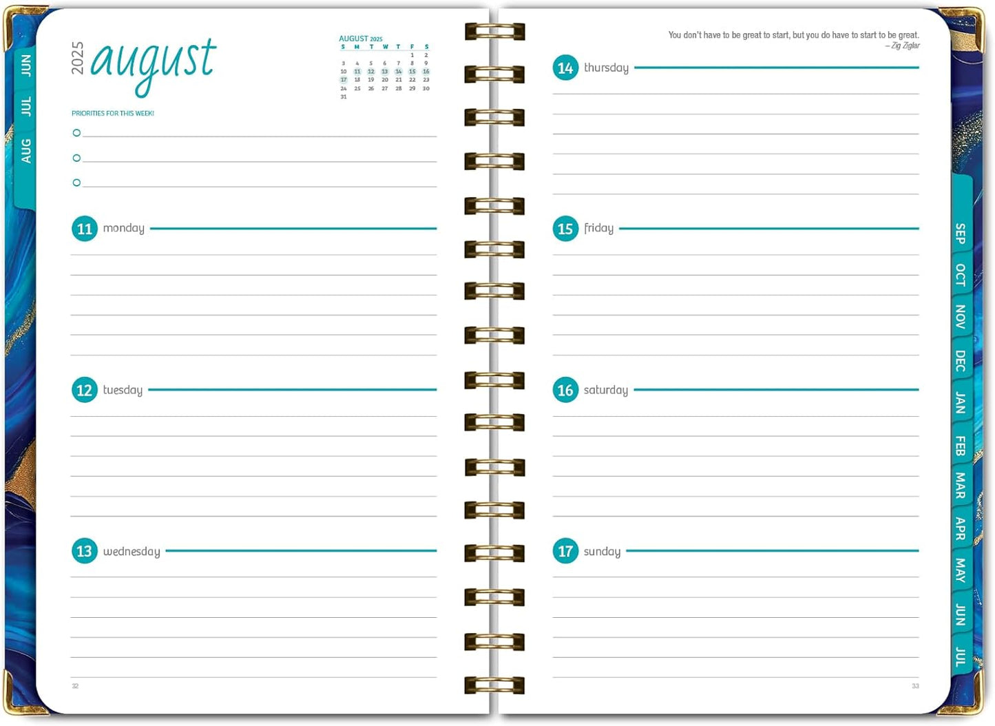 HARDCOVER Academic Year 2025-2026 Planner: (June 2025 Through July 2026) 5.5"x8" Daily Weekly Monthly Planner Yearly Agenda. Bookmark, Pocket Folder and Sticky Note Set (Dark Blue Marble)