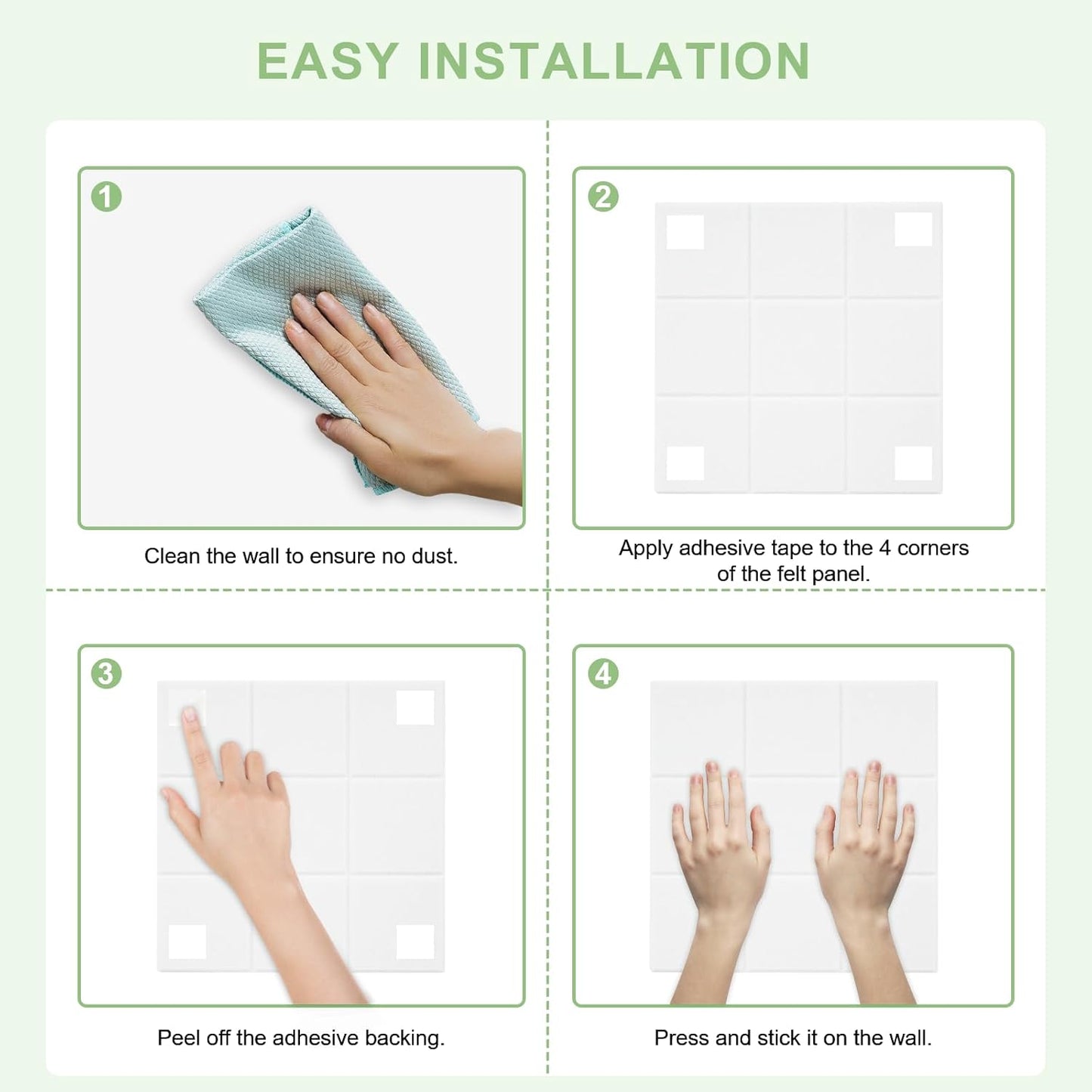 12 Pack Large Cork Board for Walls, 48" X 36" Felt Bulletin Board Tiles with 48 Safe Removable Adhesive Tabs & 60 Push Pin Board Decorative Cork Board Tack Board Wall Organizer for Office - White