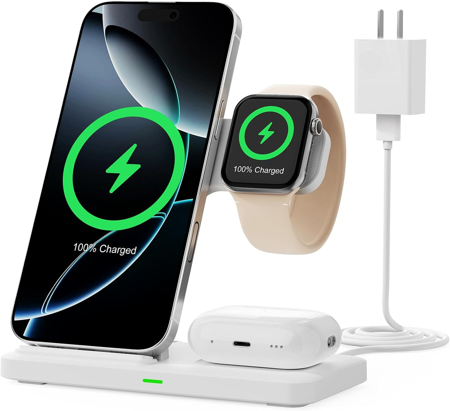 2025 3 in 1 Wireless Charger for iphone17 16 15 14 13 12 11 XR 8, Apple Charging Station for Apple Watch 10/9/Ultra/8/7/SE/6/5/4 & AirPods Series, Wireless Charging Station for Multiple Devices Apple