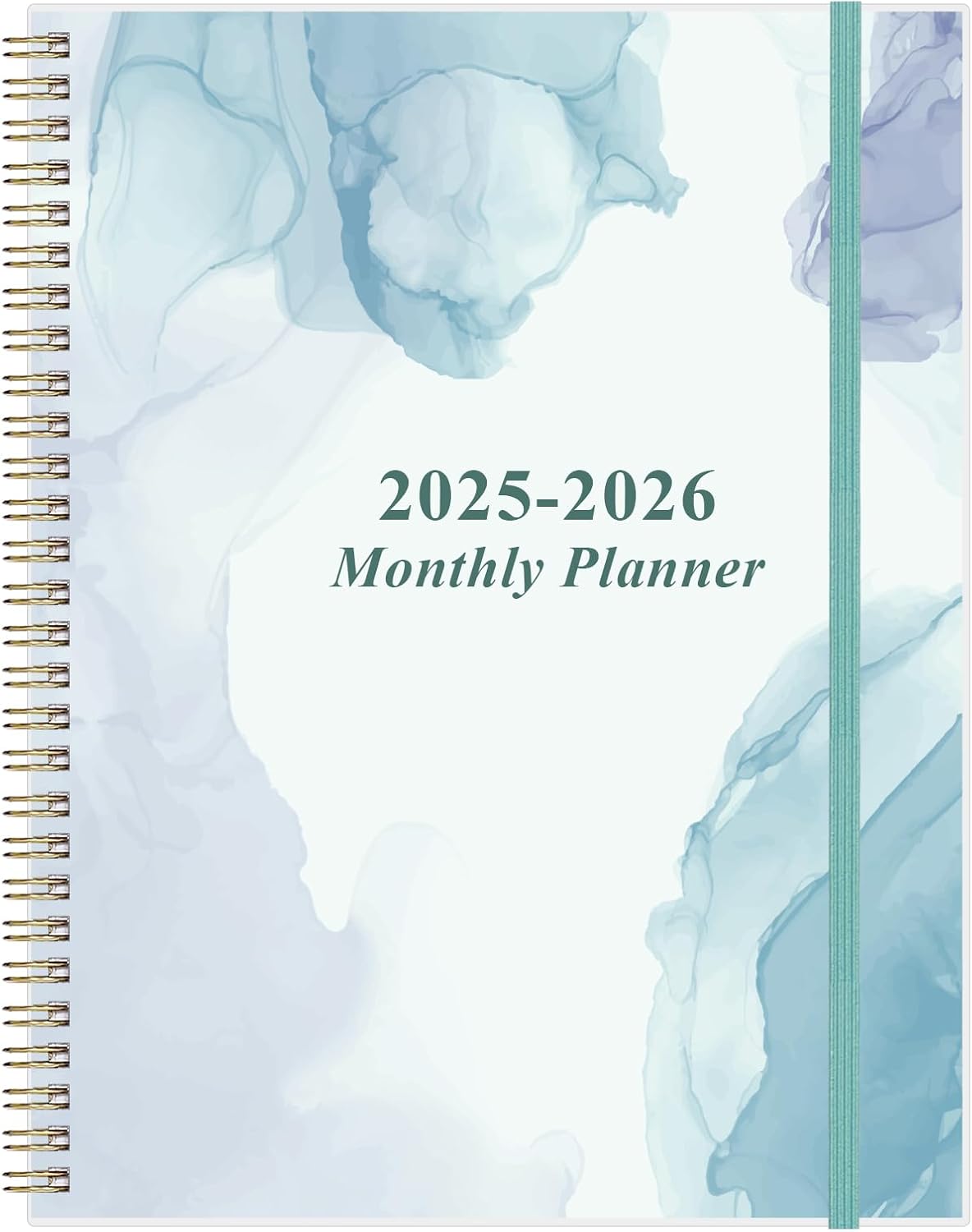 2025-2026 Monthly Planner - 18 Monthly Calendar, July 2025 - December 2026, Two Pages Per Month, 9" x11" Planner with Tabs, Strong Twin-Wire Binding, Inner Pocket, Blue Watercolor