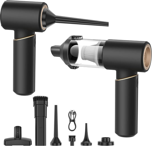 Handheld Vacuum Cleaner Cordless, Desk Vacuum Cleaner Compressed Electric Air Duster 15000Pa Suction, 4-in-1 Portable Vortex Vacuum Dust Air Blower for Computer, Keyboard,Car,Balloon,Black