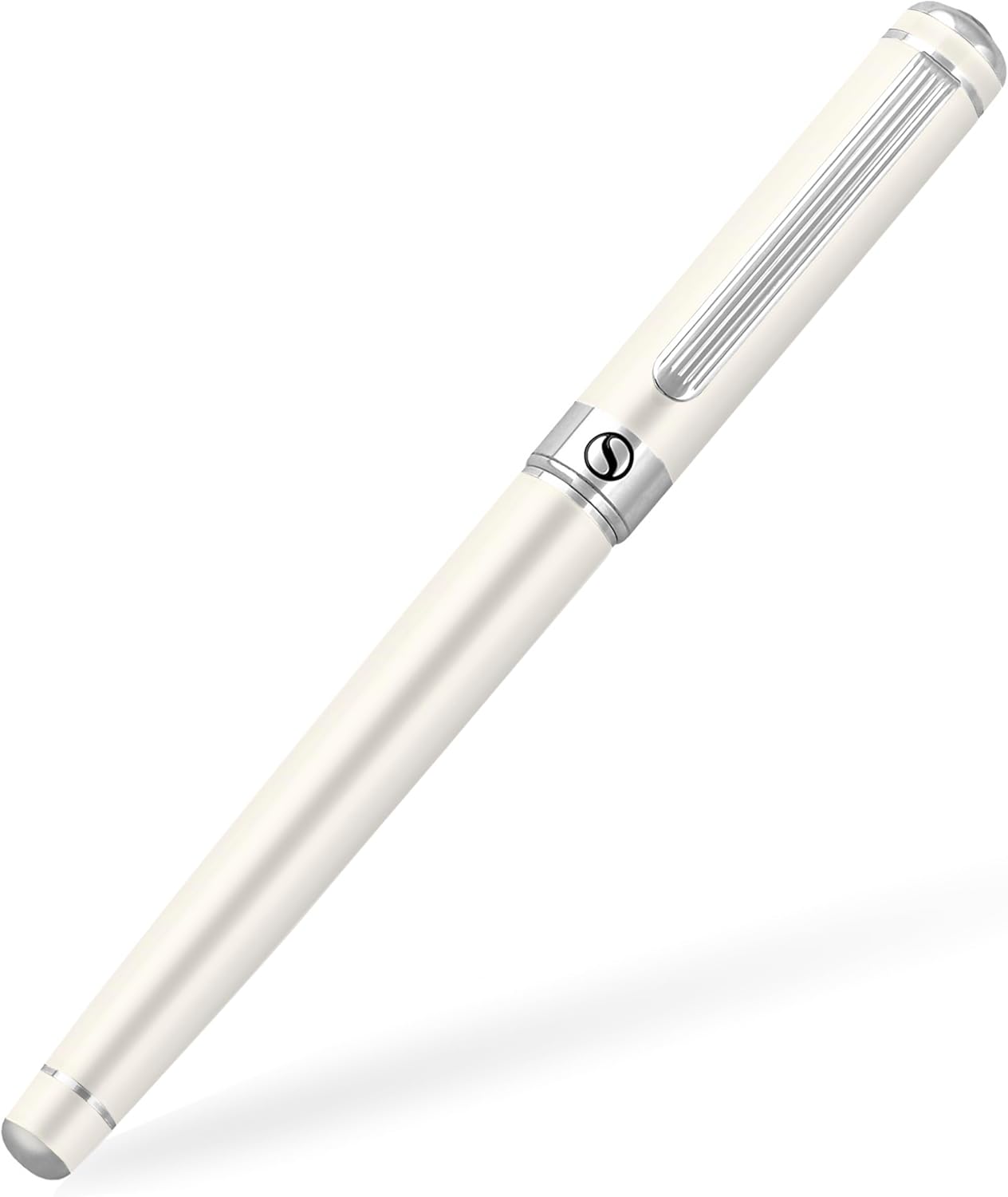 Scriveiner Ivory Rollerball Pen - Stunning Luxury Pen With Chrome Finish, Schmidt Ink Refill, Best Roller Ball Gift Set for Men & Women, Professional, Executive Office, Nice Pens