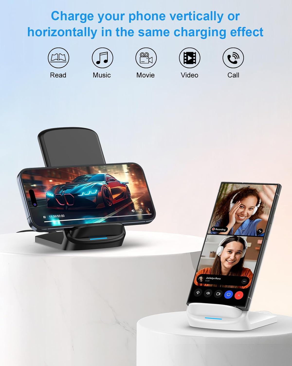 Wireless Charger Stand [2 Pack] - NANAMI 10W Qi-Certified Fast Wireless Charging Stand for Apple iPhone 17/17 Air/16/15/14/13/12 Pro,Desk Phone Charger Dock for Samsung Galaxy S24/S23/S22/S21, Pixel 6