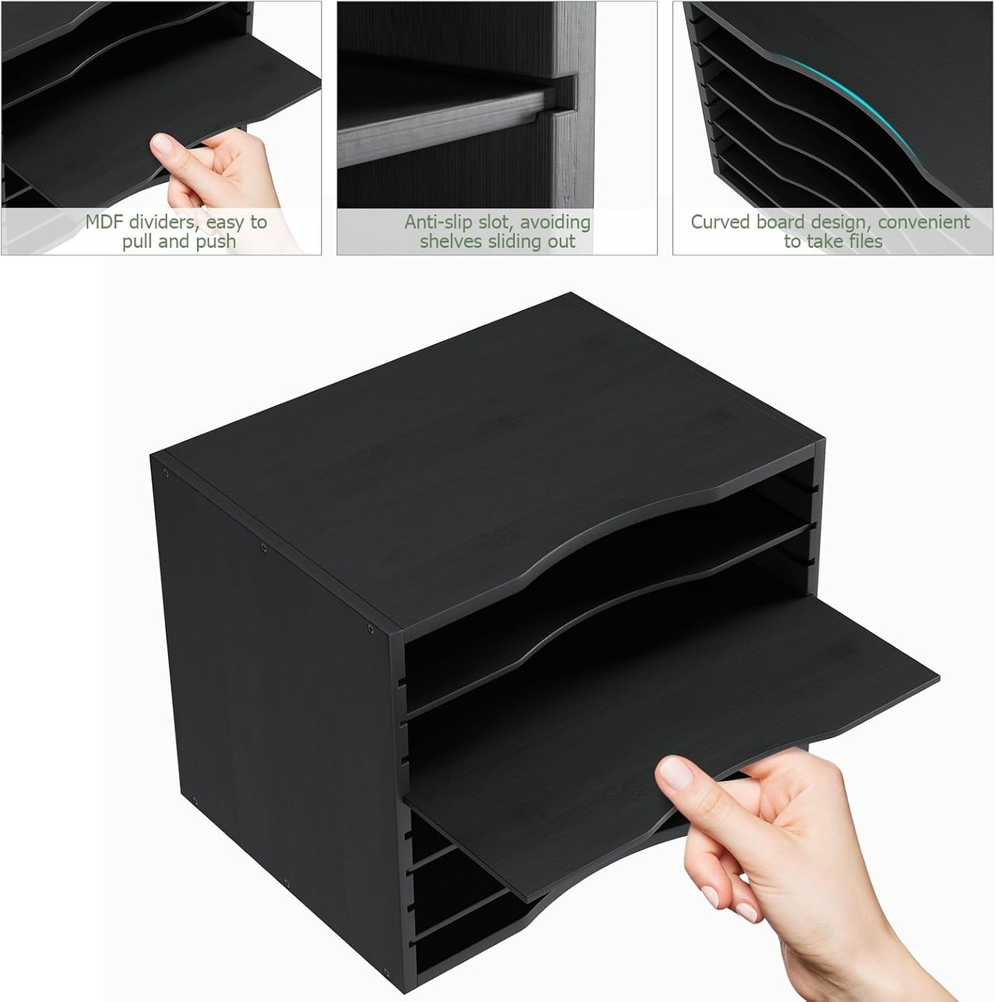 Bamjoy Wood 5 Tier Desktop Organizer, Paper Organizer Mail Sorter, File Holder Letter Document Storage with Adjustable Shelves for School Home Office, Black