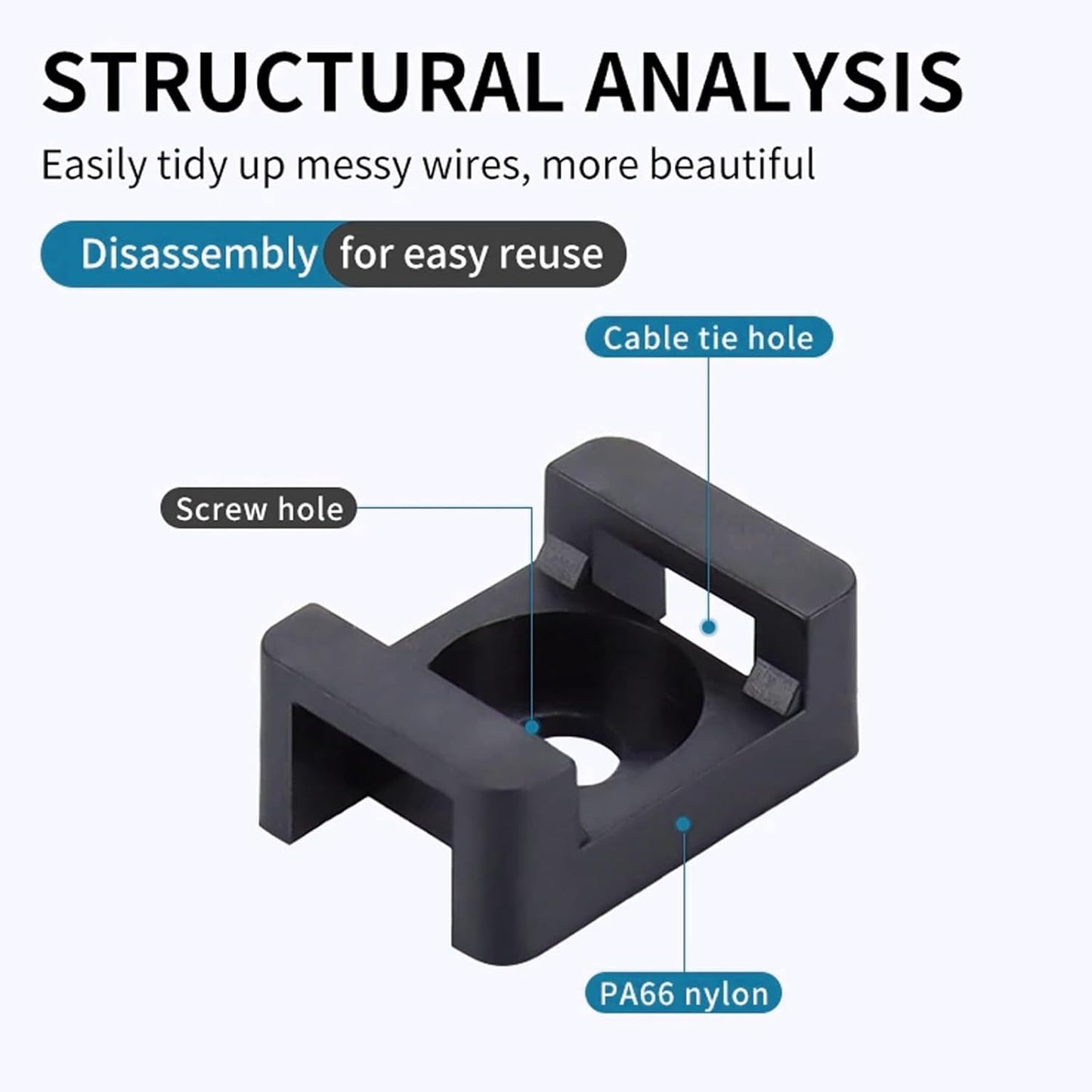 100Pcs Cable Zip Tie Mounts Kit, 0.6in Plastic Zip Ties with Screw Hole, Black Zip Tie Anchors, Sturdy Zip Tie Mounting Squares Base with Tapping Screw for Wire Organizer (Black, 0.6 inch)