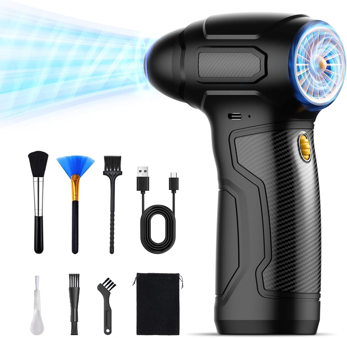 Compressed Air Duster - 200,000RPM Electric Air Duster, Canned Air Blower Alternative for PC, Keyboard, Building Toys, Campfire, Leaf, Home Cleaning (Yellow)