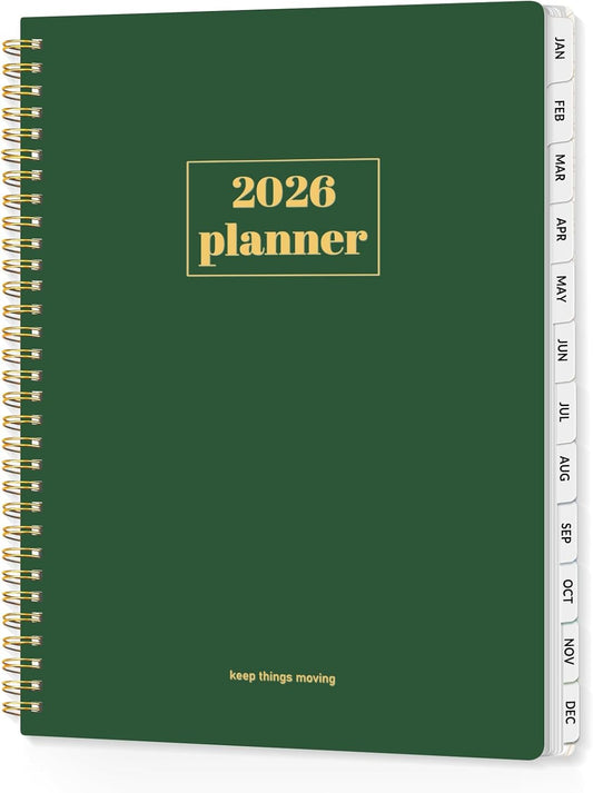 SUNEE Planner 2026 Weekly and Monthly, January 2026-December 2026, 8.5"x11", Tabs, Note Pages,Spiral Binding, Deep Green
