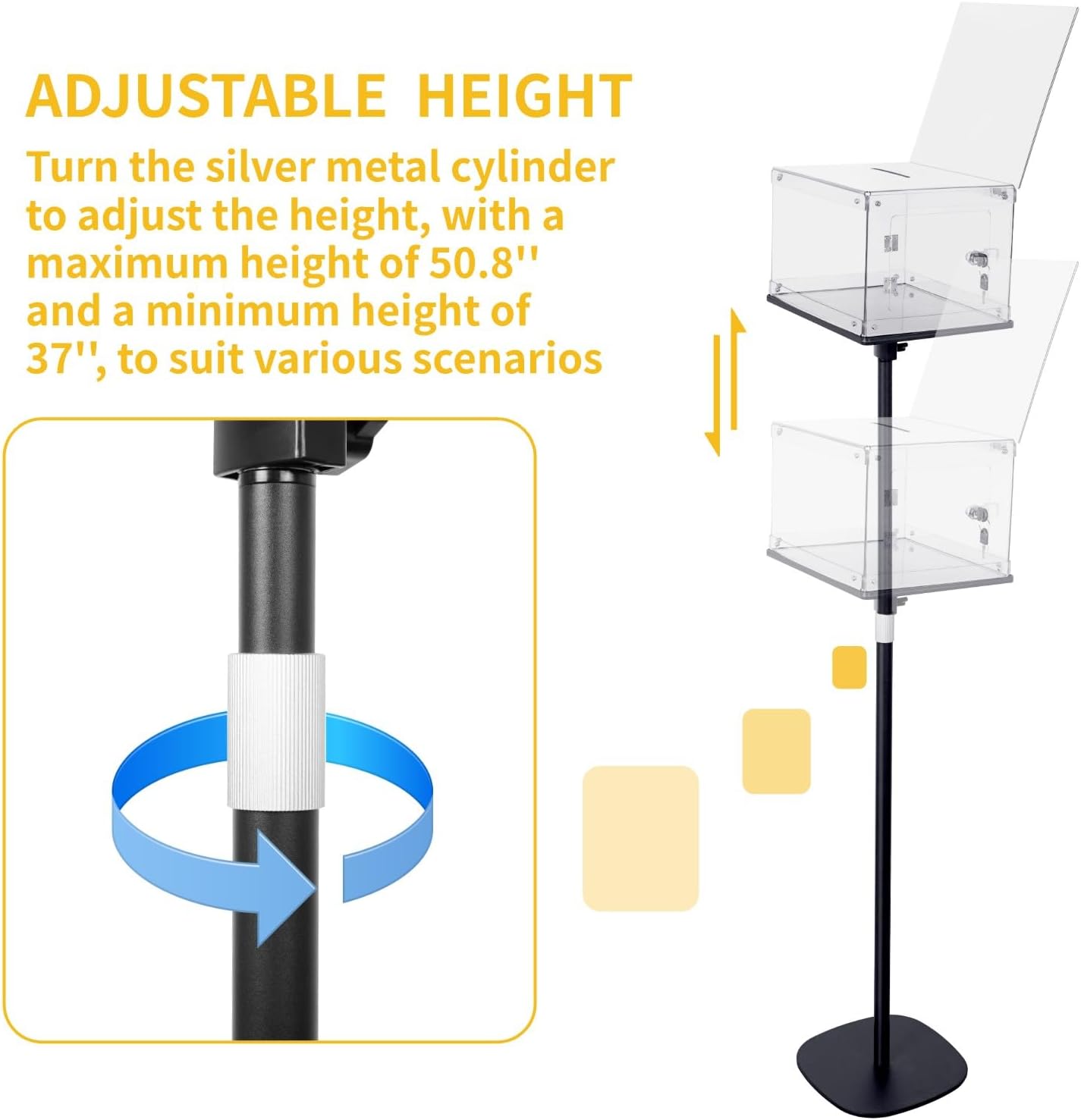 Suggestion Box with Stand, Floor Standing Offering Boxes for Church, Sign Holder, Heavy Duty Metal Base, Donation Boxes Locking Ballot Collection Safe Box for Election Voting Contest