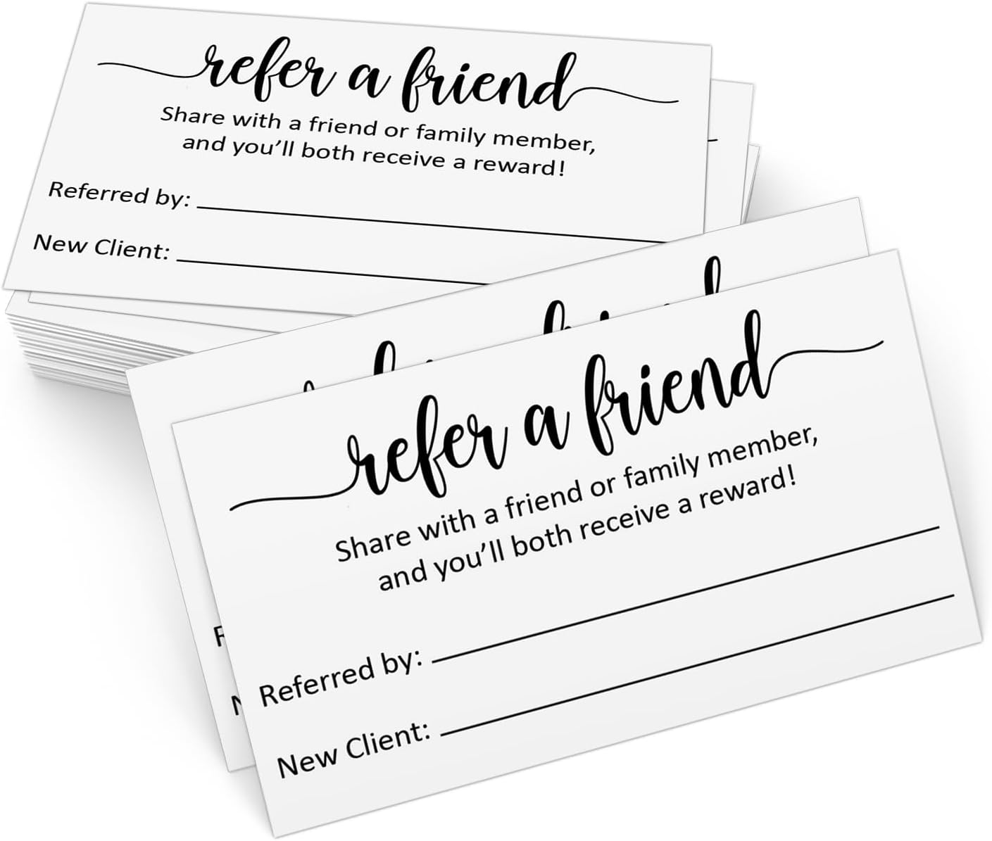 321Done Refer a Friend Card, Made in USA - 3.5x2 White, Customer Referral Discount Cards, Reward for Small Business Referrals Salon Spa - Set of 50