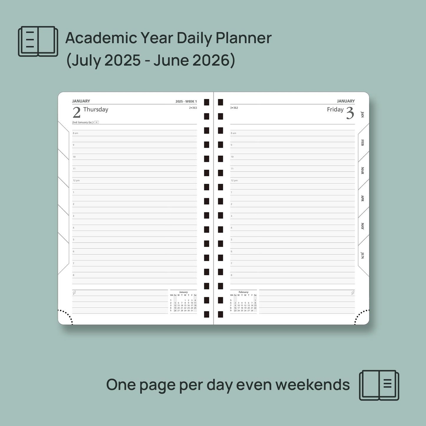 POPRUN Academic Daily Planner 2025-2026 One Page A Day - [5.75" x 8.5"- Spiral Hard Cover], Appointment Book (July 2025 - June 2026) with Monthly Calendar - Navy Blue