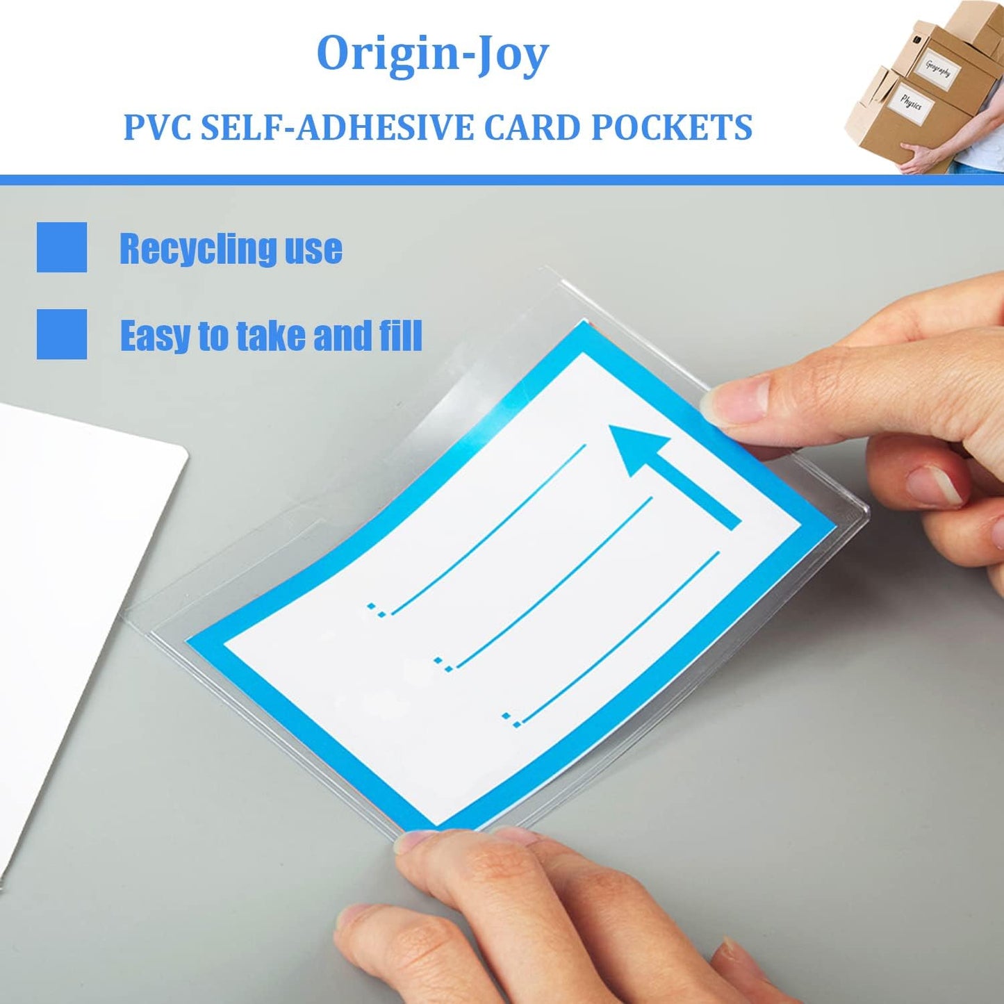 Origin-Joy 35 PCS Self Adhesive Index Card Pockets with Top Open, Clear Plastic Label Holder for Cards of Note, Library and Business, Adhesive Label Pockets & Card Holder (10 x 4 inch)