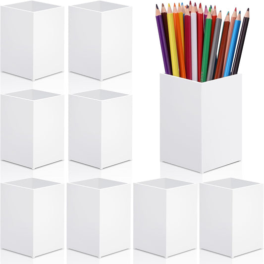 10Pack White Acrylic Pen Holder, Desktop Pencil Organizer Makeup Brush Holder Acrylic Pencil Cup Stationery Pencil Holder for Desk Office Pen Organizer