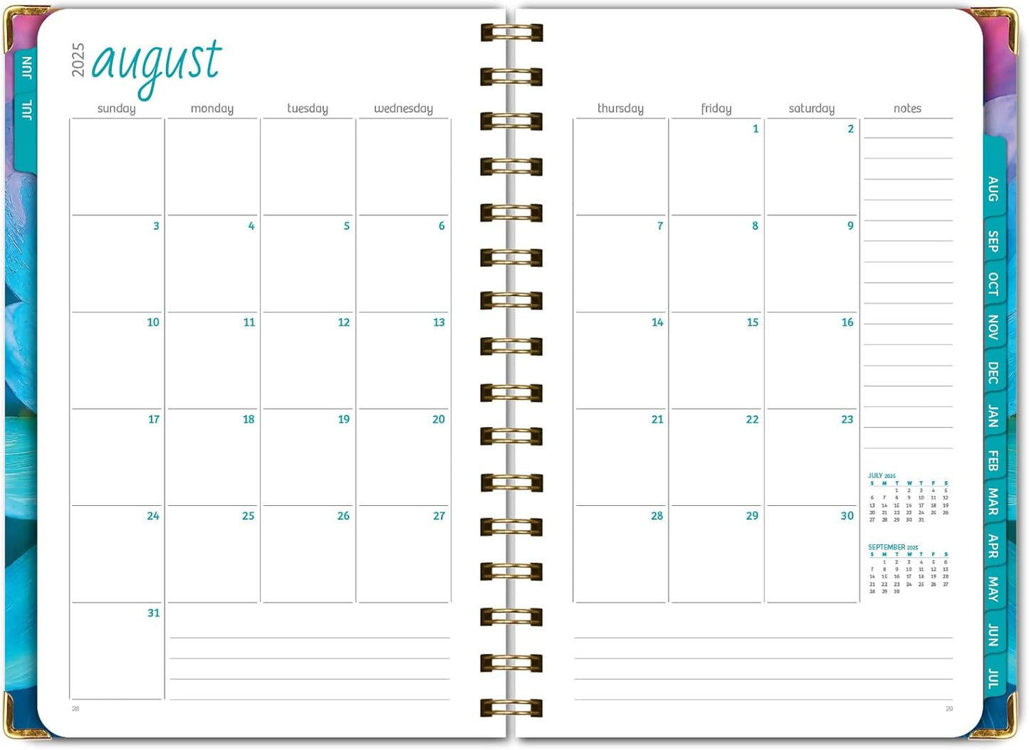 HARDCOVER Academic Year 2025-2026 Planner: (June 2025 Through July 2026) 5.5"x8" Daily Weekly Monthly Planner Yearly Agenda. Bookmark, Pocket Folder and Sticky Note Set (Rainbow Petals)