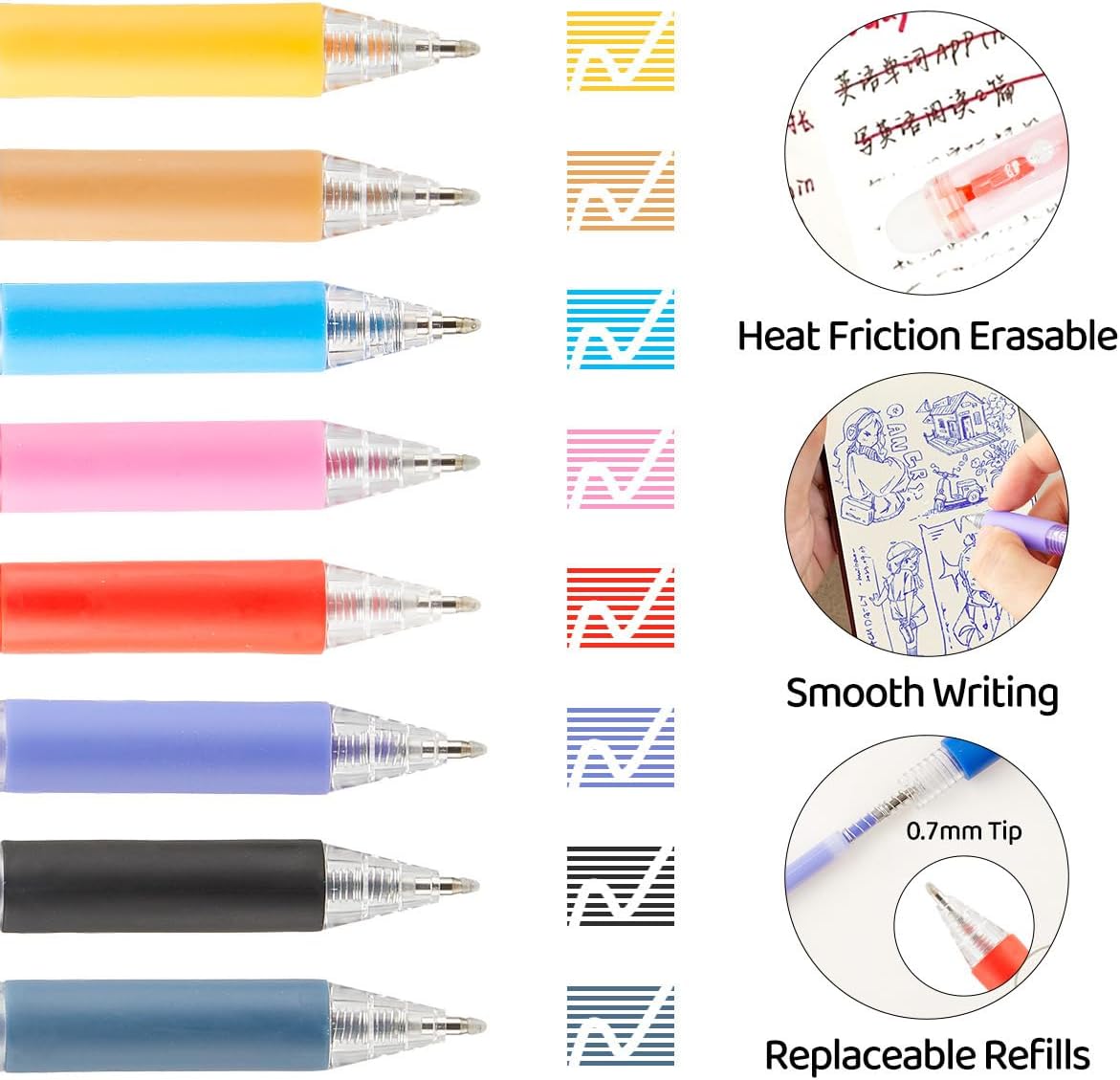 Retractable Erasable Gel Pens Clicker,Fine Point 0.7mm Smooth Writing Pens,Cute Pens For Writing Journaling Taking Notes School Office Home. (12 Colors)