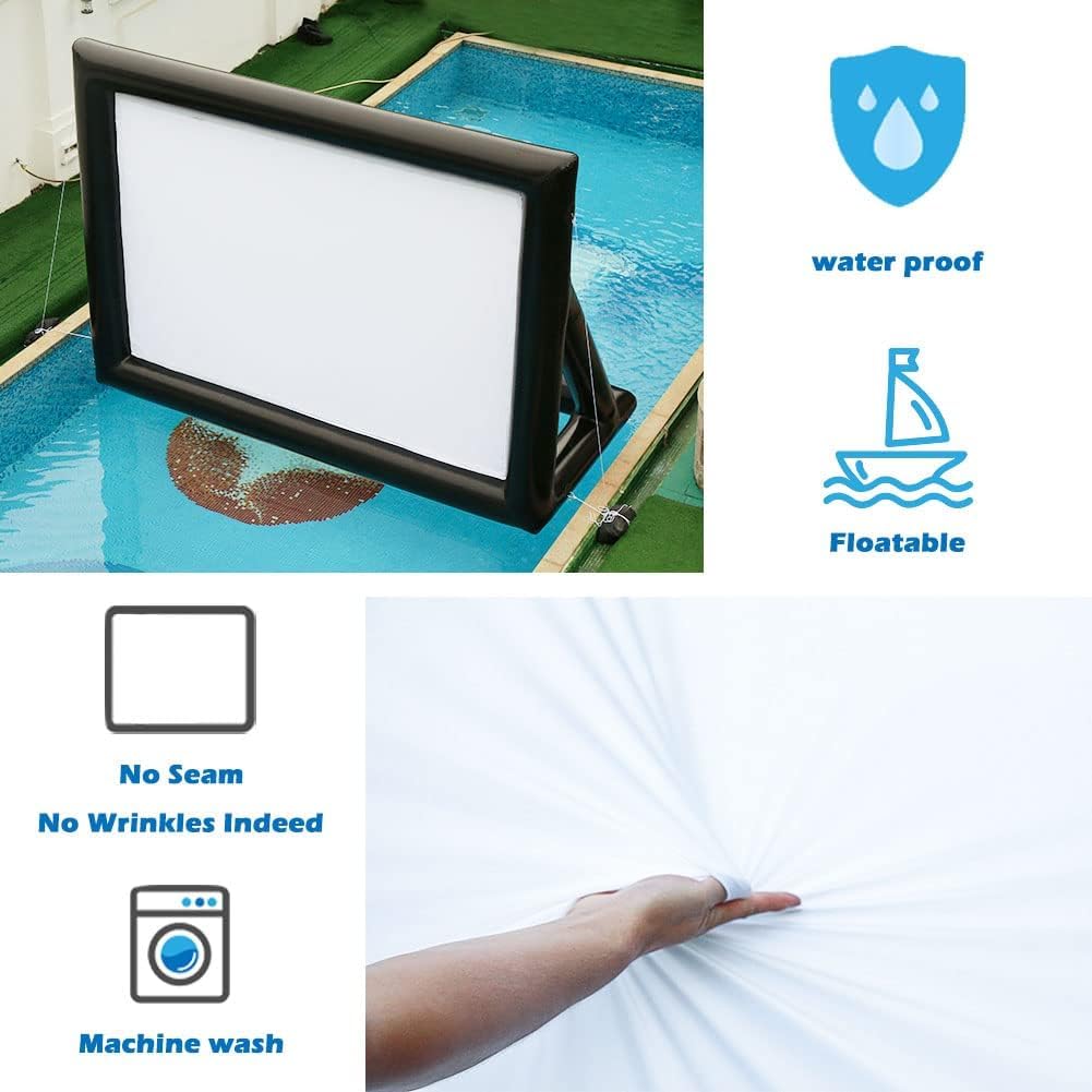 17ft Airtight PVC Outdoor Projector Movie Screen with Stand Floating Inflatable Screen Supports Front and Rear Projection，No Need to Keep Inflating