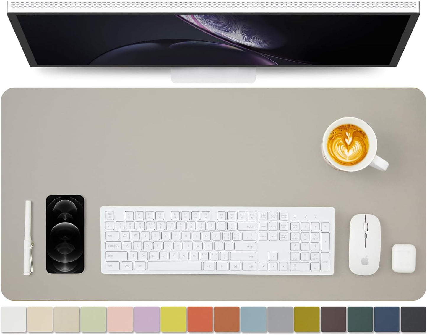 HOMIEAZICOZI Leather Desk Mat - Non-Slip PU Pad for Office and Home Organization Accessories Ideal Large Mouse Mats on Top of Desks (Light Gray,31.5''x 15.7'') (DPD-LGr-M)