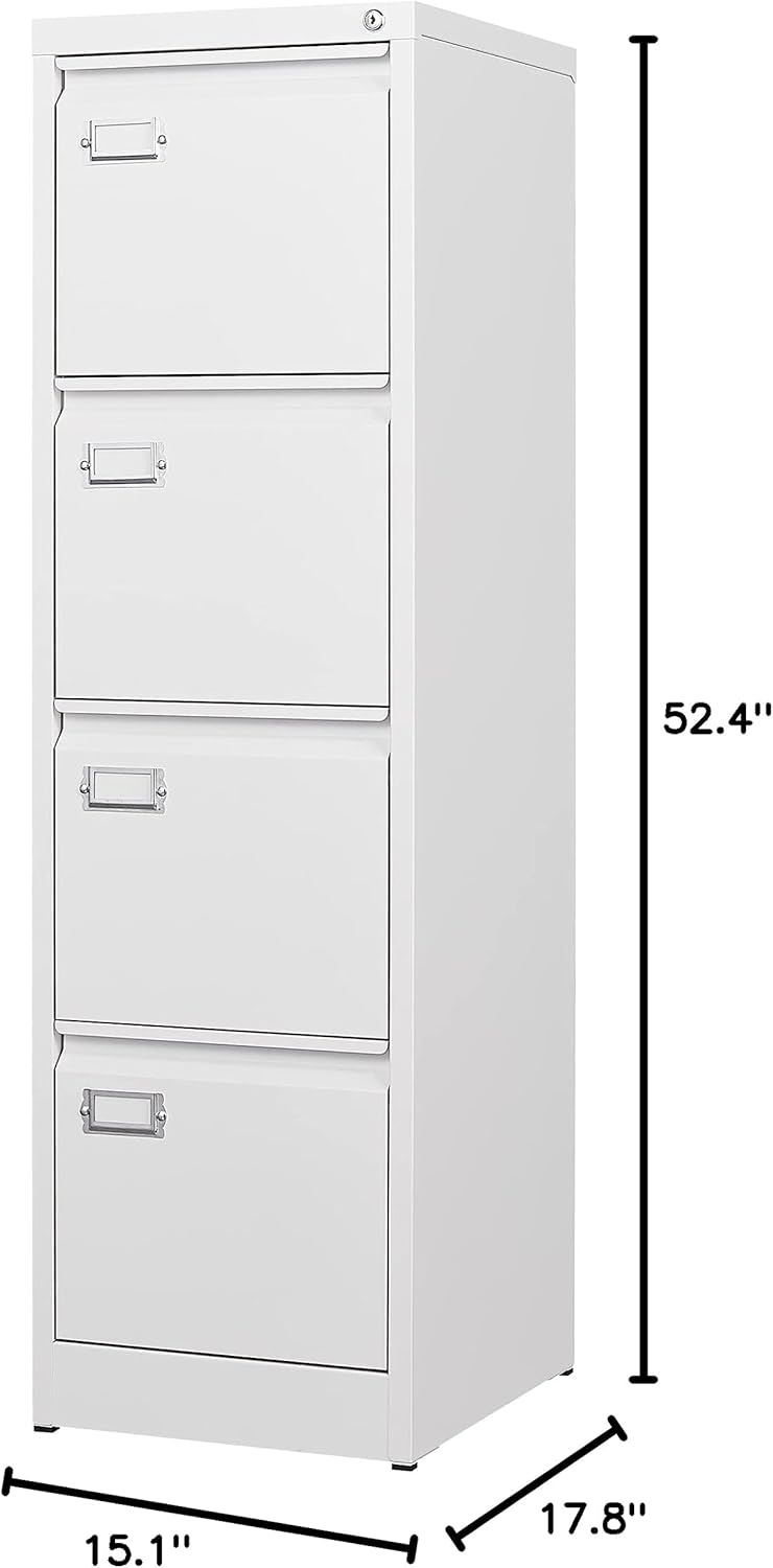 4 Drawer File Cabinet with Lock Metal Vertical File Storage Cabinet Office Home Steel Vertical File Cabinet for A4 Legal/Letter Size Narrow File Cabinet Locked,Assembly Required