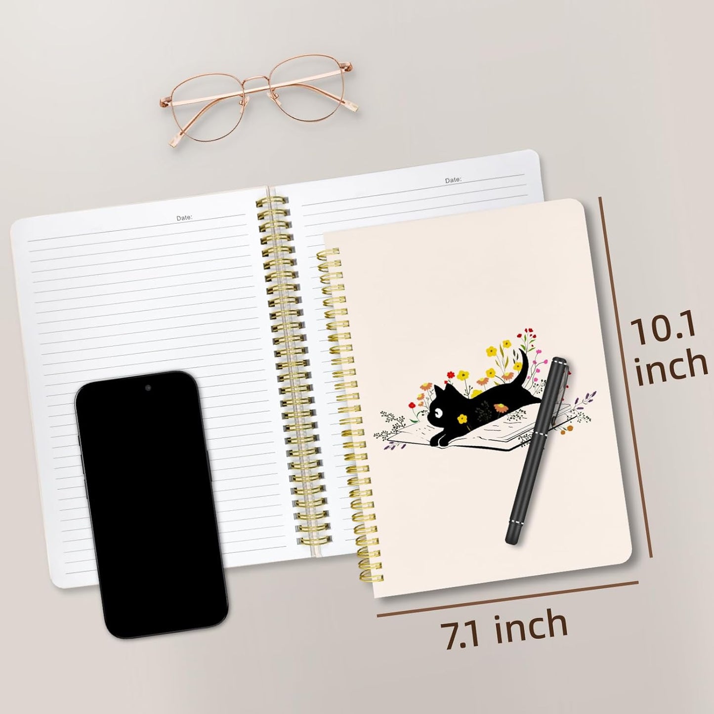 Cute Spiral Notebook journal B5 Aesthetic Pretty Design for Women Girls Kawaii with Pocket, 10 x 7.2 inch, Lined, Cat Book