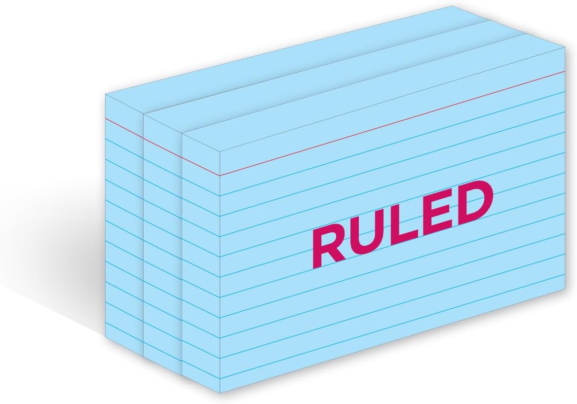 KAISA Colored Index Card Heavyweight Flashcards, 3"x5" Index Cards Ruled on Front, Blank on Back Index Cards, Blue 3 pack of 60 Count(Total 180CT)
