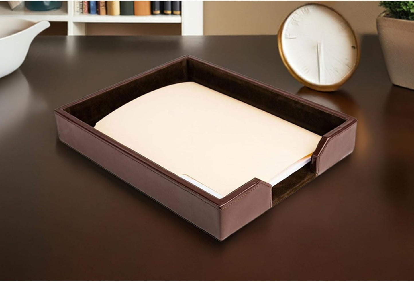 Dacasso Bonded Leather Desktop Letter Tray - Luxury Letter Holder & Paper Organizer for Desk - Office Organization & Executive Desk Decor - (Dark Brown)