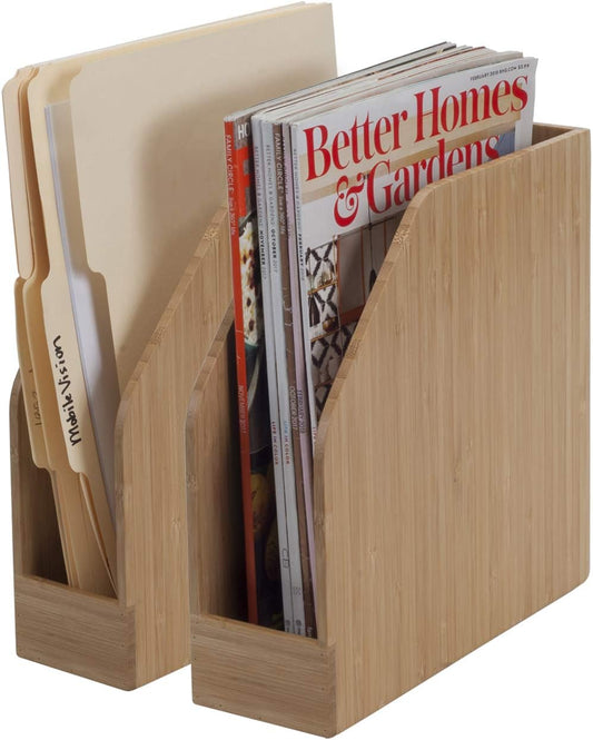 MobileVision Bamboo Vertical File Folder Holder & Office Product Organizer, Store Files, Magazines, Notepads, Books and more, 2 Pack Combo Set