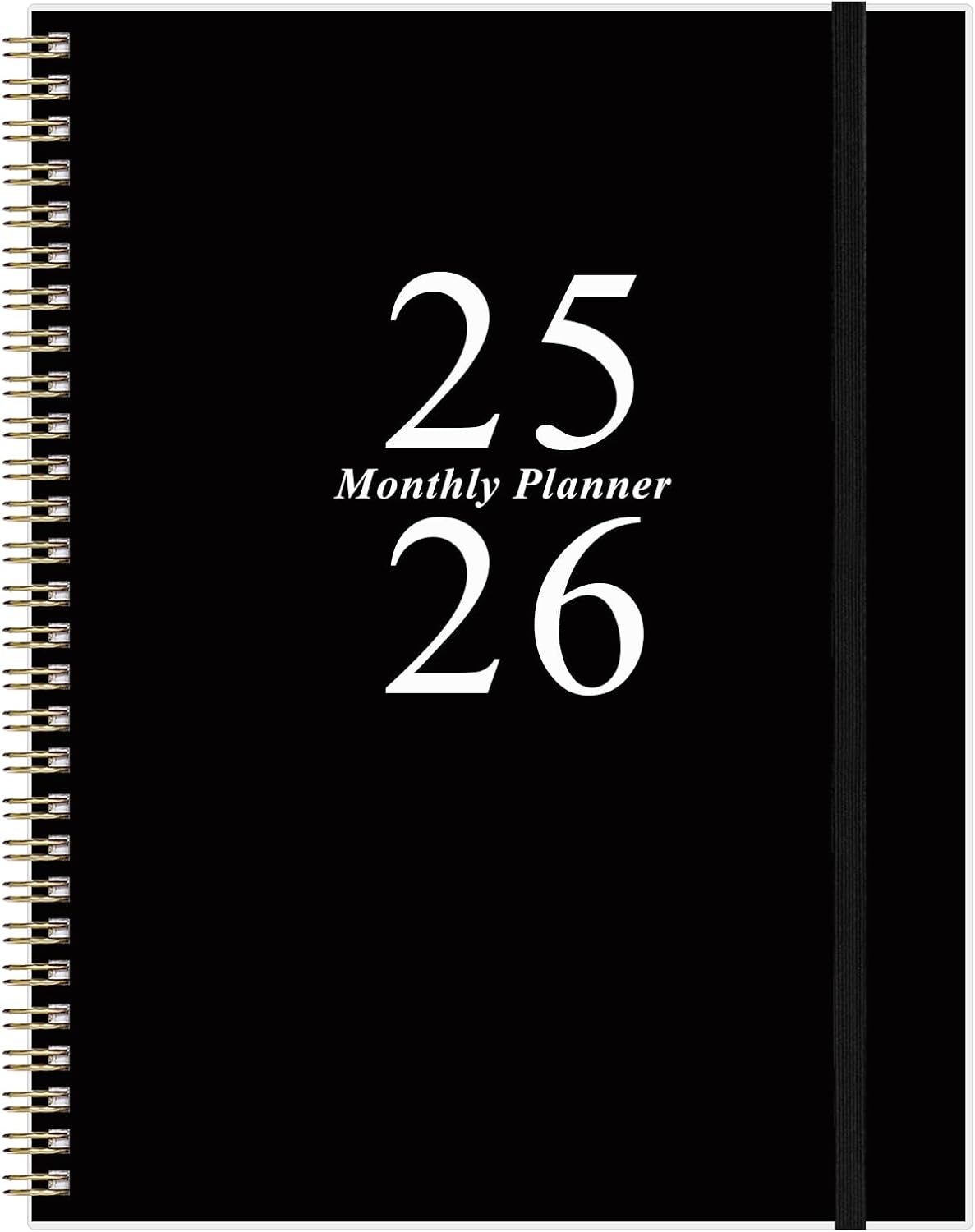 2025-2026 Monthly Planner - 18 Monthly Calendar, July 2025 - December 2026, Two Pages Per Month, 9" x11" Planner with Tabs, Strong Twin-Wire Binding, Inner Pocket, Black