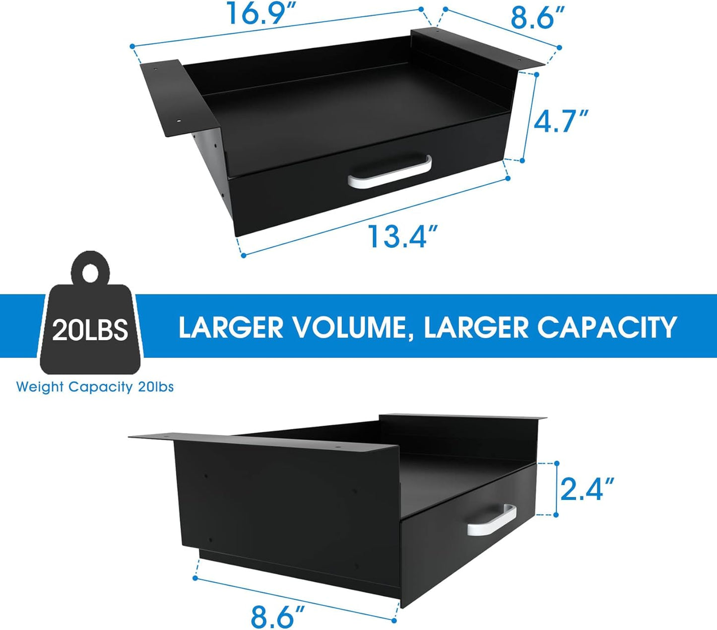 GOME Under Desk Drawer Storage with Laptop/Book/Folders Shelf, Double Layer Easy Slide-Out Undermount Drawer Organizer with Ball Sliding Track for Home Office Sit-Stand Workstation