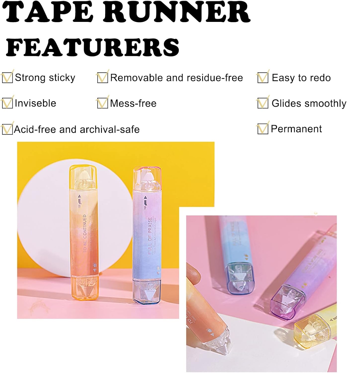 2 in 1 Correction Tape and Double Sided Tape Roller, Cute Quick Dry Japan Correction Tape, with Permanent Scrapbook Adhesive Tape Dispenser, for School Office Supplies(SH-C)