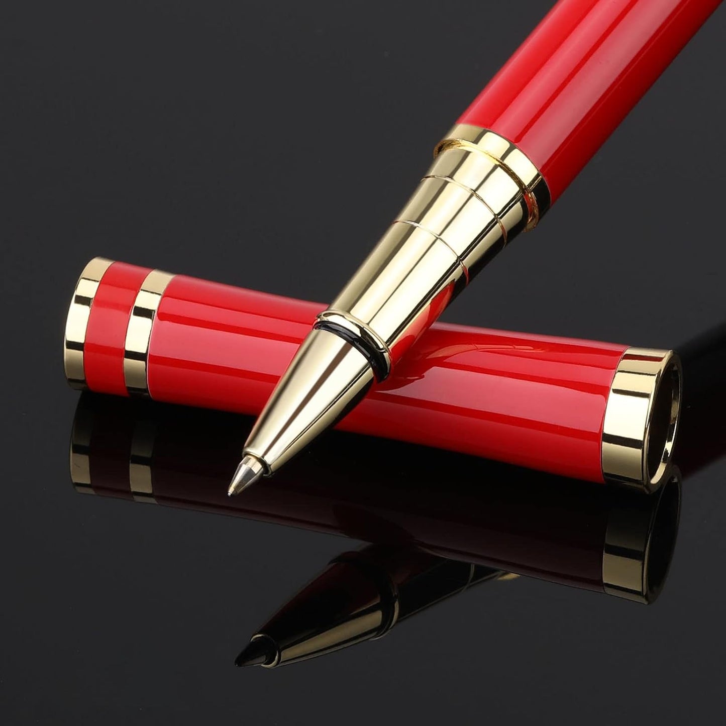 cheericome Luxury Rollerball Pen - Professional Pen, Executive Pen, Journal Pen, Perfect for Silky Smooth Writing, with Gift Box, Nice Pen for Men and Women, 2 Extra Premium Black Refills - Red