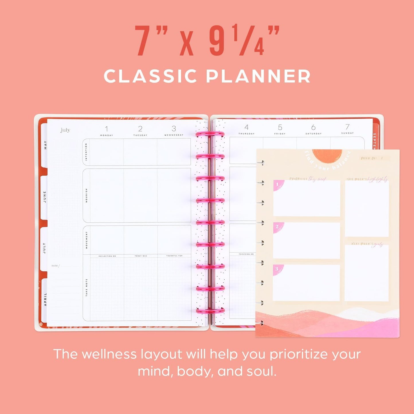 Happy Planner 12 Month Planner Box Bundle– Jan 2024 – Dec 2024 – Wellness Layout – Includes 12 Month Dated Classic Size Planner, Filler Paper & 30 Sheet Sticker Book – Organic Wellness Theme