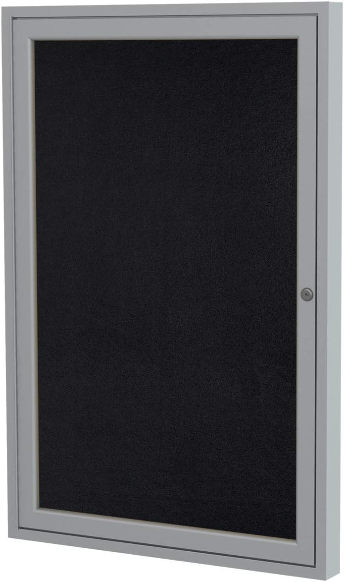 Ghent 24"x 18" 1-Door Indoor Satin Aluminum Frame Enclosed Recycled Rubber Bulletin Board, Black (PA12418TR-BK) - Made in the USA