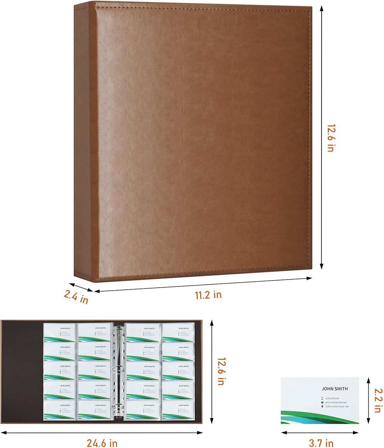 BYSTER A4 Business Card Holder Organizer, PU Leather Card Binder with 30 Pack Sleeves (600 Pockets), Card Holder Book for Credit Cards, Membership Cards, and More - Brown