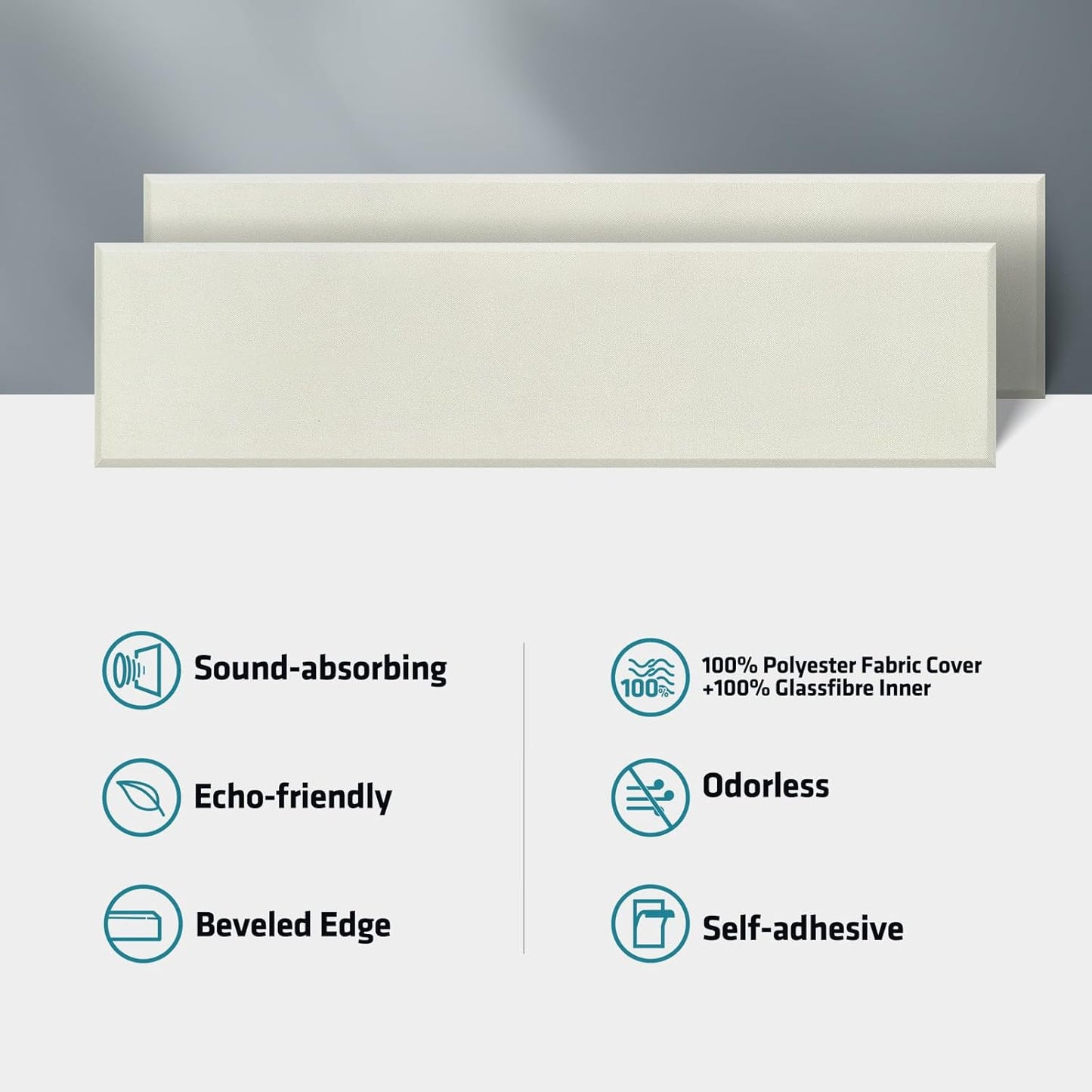 UMIACOUSTICS 2 PCS Fiberglass Acoustic Panels, 48x12x2 Inches Sound Absorbing Panels, Self-adhesive Sound Proof Panels for Studios, Office, Home Theater. (Off White)