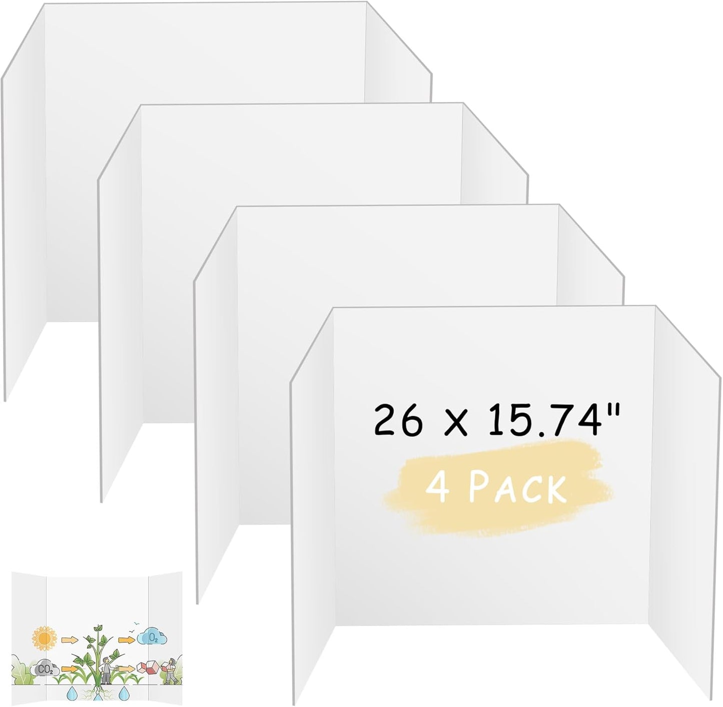 HAUTOCO 4 Pcs Medium Trifold Poster Board 26 x 15.74 inches Tri Fold Presentation Boards White Corrugated Project Boards for Science Fair, School Project, Event Displays, Business