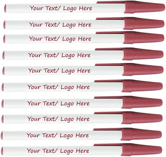 Personalized Stick Pens With your Custom Logo or Text-500 Pack Bulk-for Businesses, Parties, and Events, Custom Printed Slim Ballpoint Pens with Cap, Burgundy, Black Ink