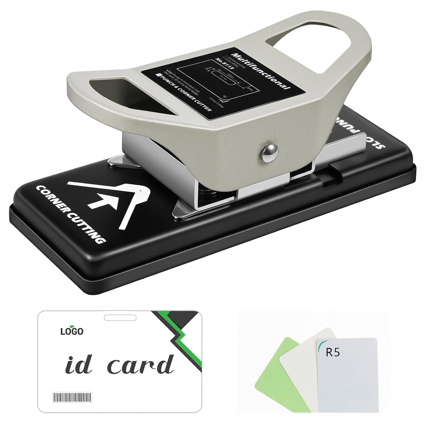 2 in 1 ID Badge Slot Hole Punch 3 x 13 mm and R5 Card Corner Trimmer Dual Use Hand Hold Slot Flat Hole Puncher DIY Corner Rounder Punch Tool for PVC ID Card Name Badge Photo Paper Crafts