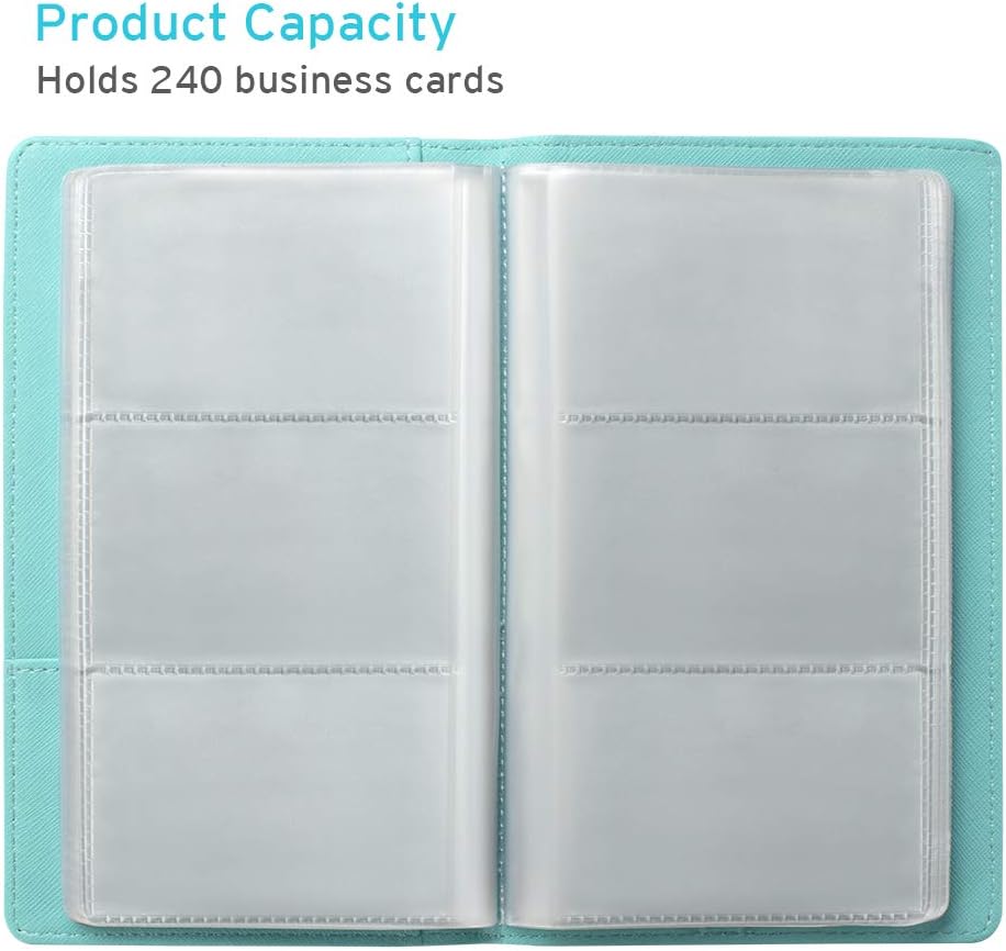 Sooez Leather Professional Business Card Book Holder Organizer, 240 Capacity Credit Card Booklet, PU Name Cards Holder Storage File for Men Women, Mint Green