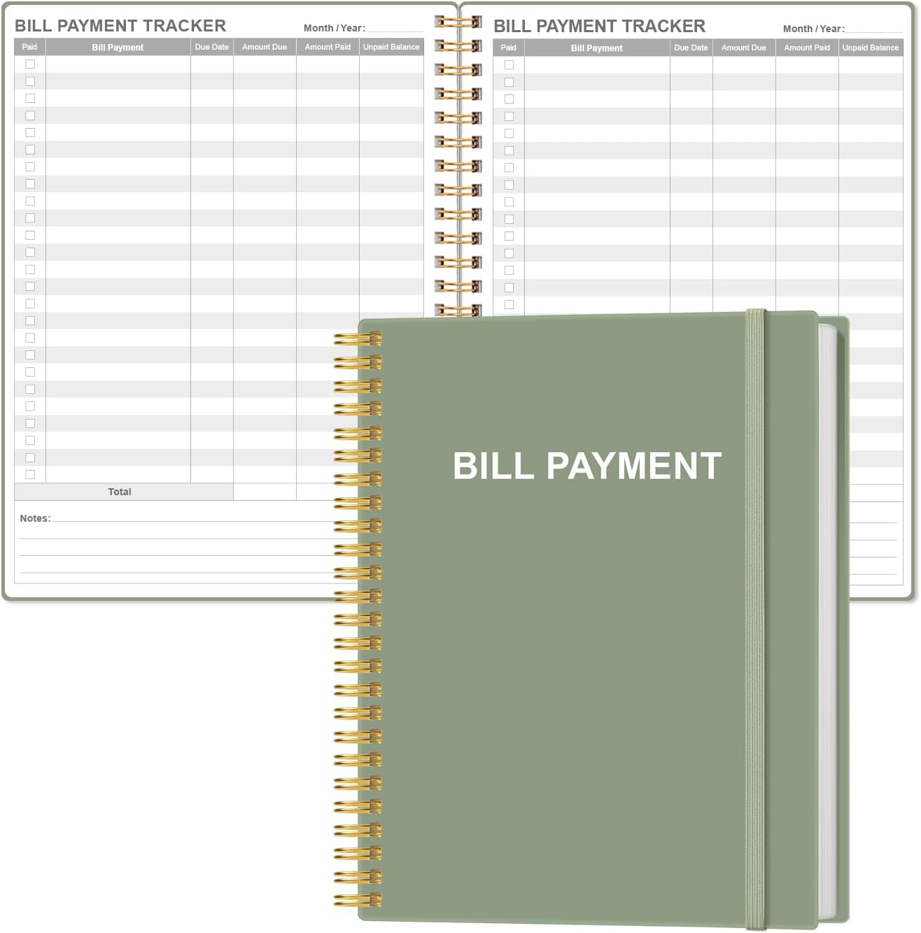 Bill Payment Tracker Notebook - Monthly Bill Organizer & Planner for Personal Budgeting Financial, Payments Checklist Organizer, 8" x 10.5", Green