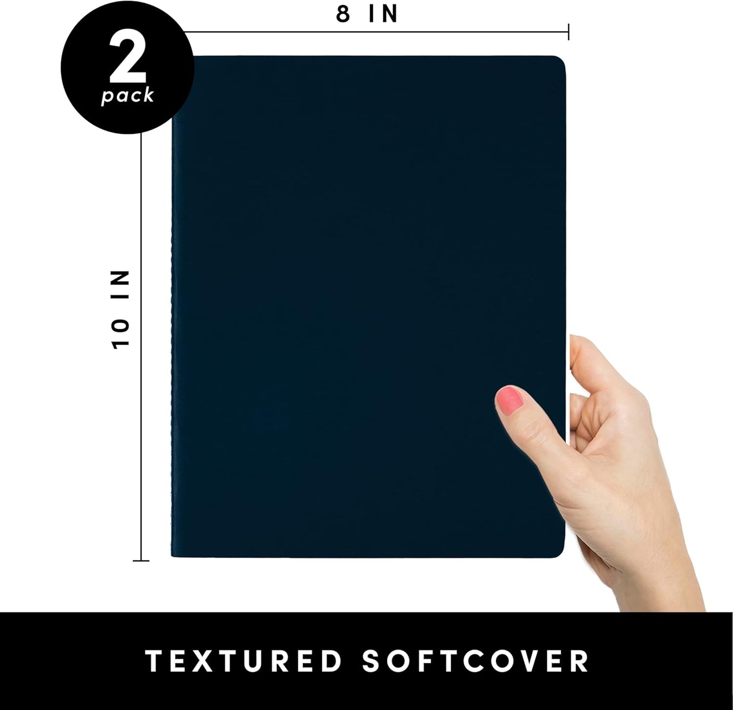 PAPERAGE Soft Cover Lined Journal Notebook, 2 Pack, (Navy), 100 Pages, Large 7.5 inches x 9.5 inches, College Ruled, Ideal for Note Taking & Travel Journal