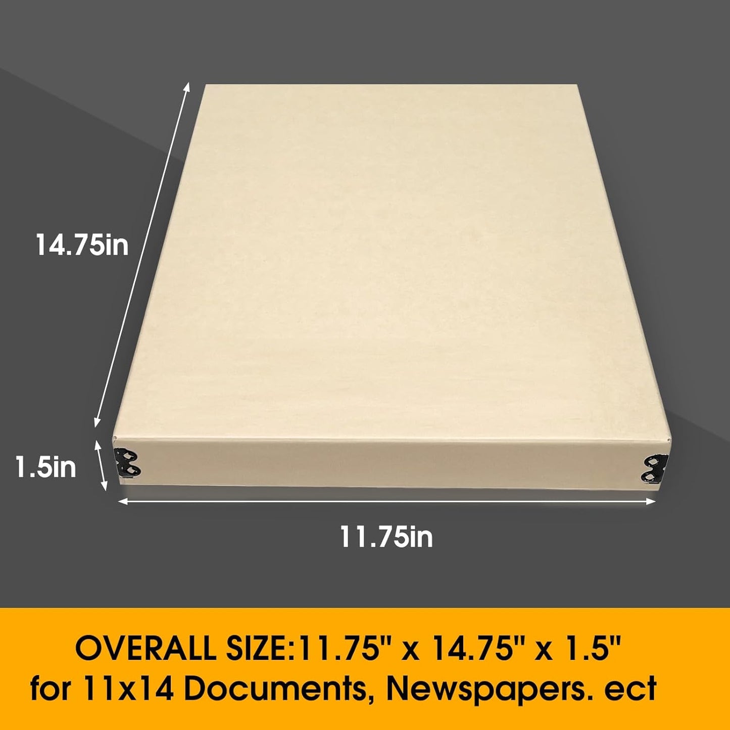 Golden State Art, Archival Storage Box, Acid-Free Drop Front Museum Box with Metal Edge for Storing Artwork Photos Documents Prints Arts and Crafts (Tan-11.75x14.75x1.5 Inches) Pack of 2