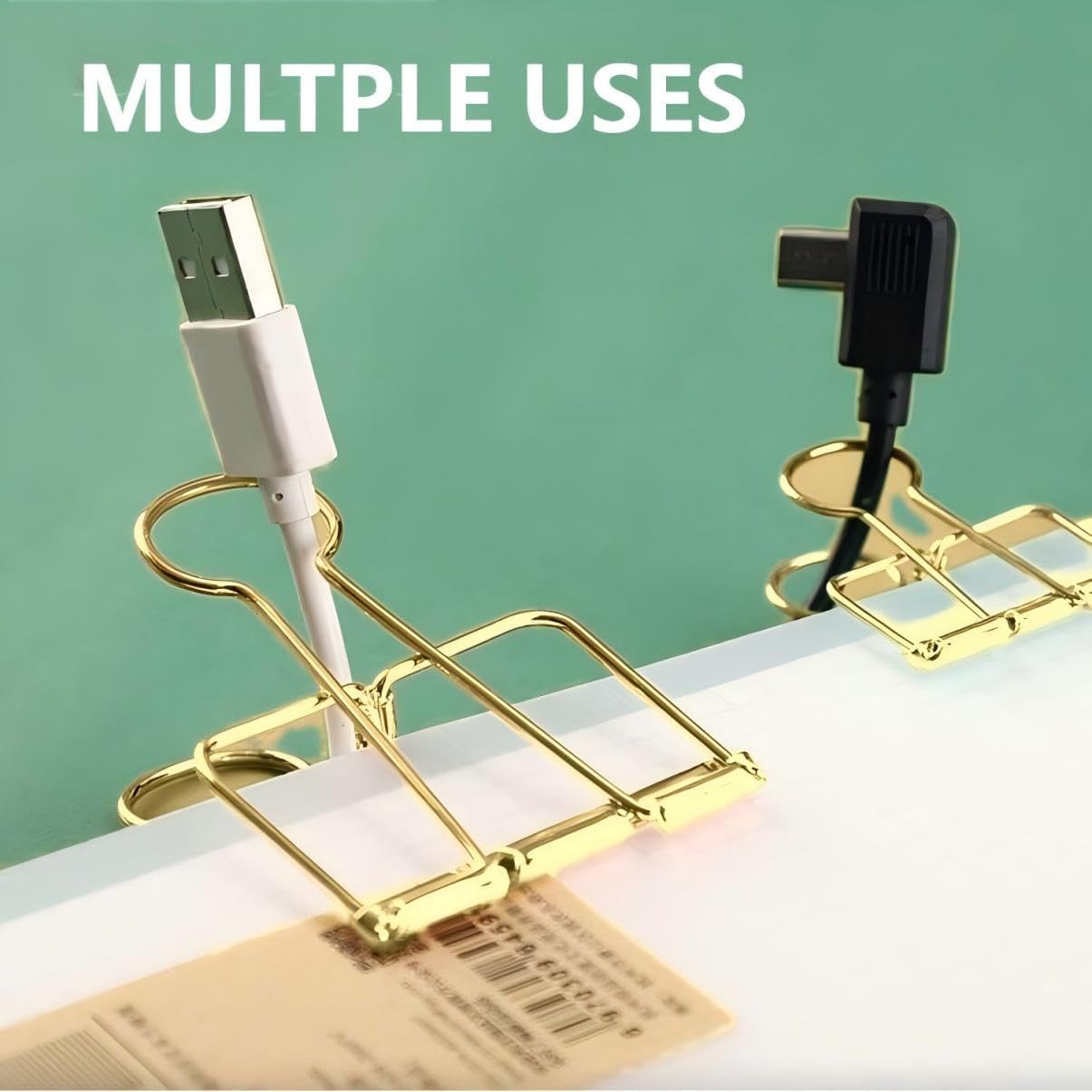 Gold Binder Clips Set, 2 Inch Wire Clips for Paper and Office Organization, Large Binder Clips,6 Pack