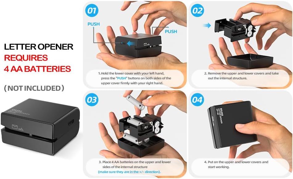 Electric Letter Opener and Confidential Roller Stamp Combo, Portable Office School Stationery for Cutting Envelope,ID Blockout, Womens Mens Moms Dads Gifts for Birthday Anniversary(Black+Blue)