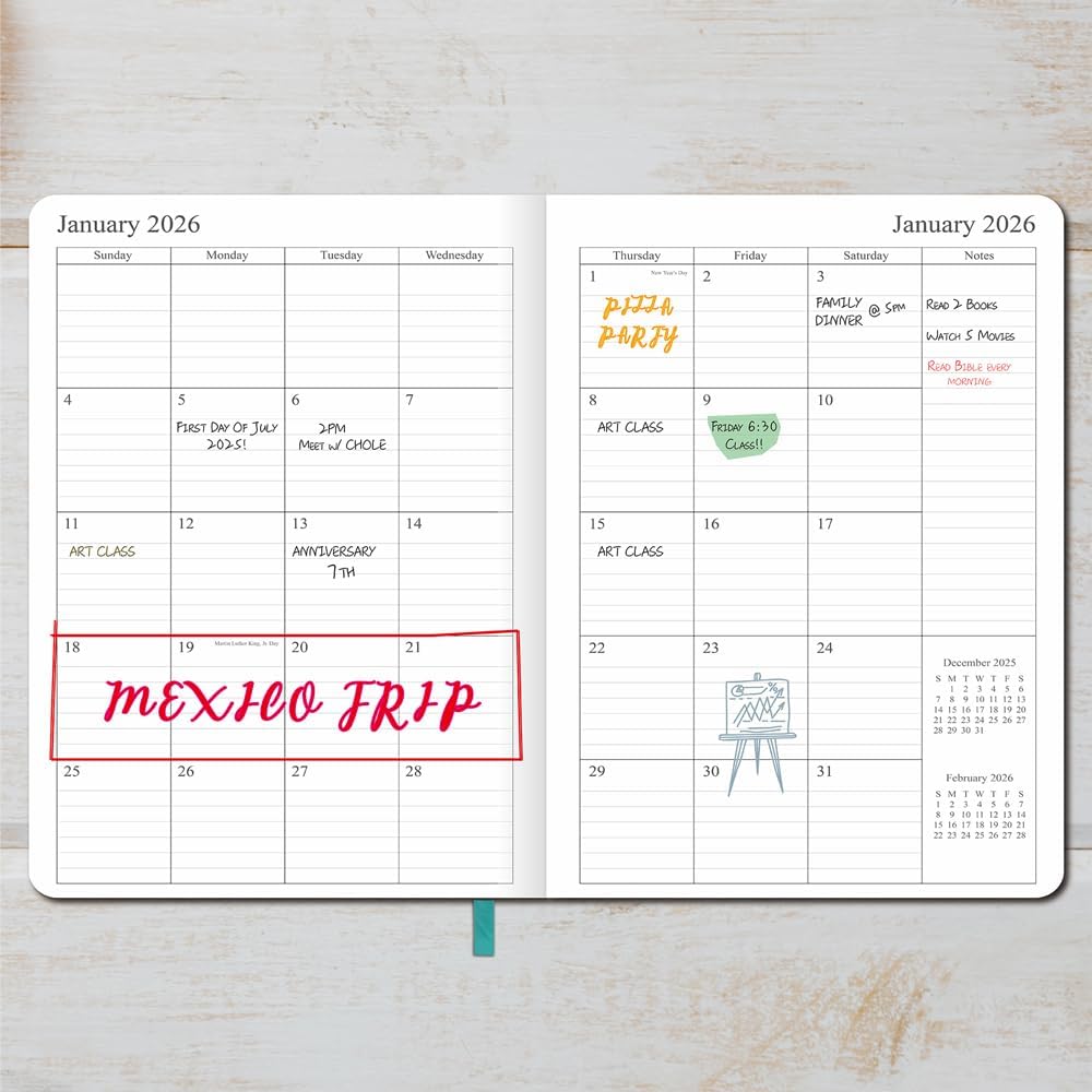 2025-2026 Planner - Weekly and Monthly Planner, Oct 2025 - Dec 2026, Vegan Leather Cover, Elastic Closure, 8.5"x11", Teal